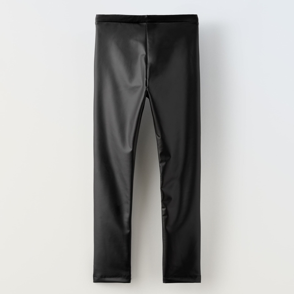 ZARA Black Rubberized Faux Leather Leggings - Size 7 - Picture 2 of 3